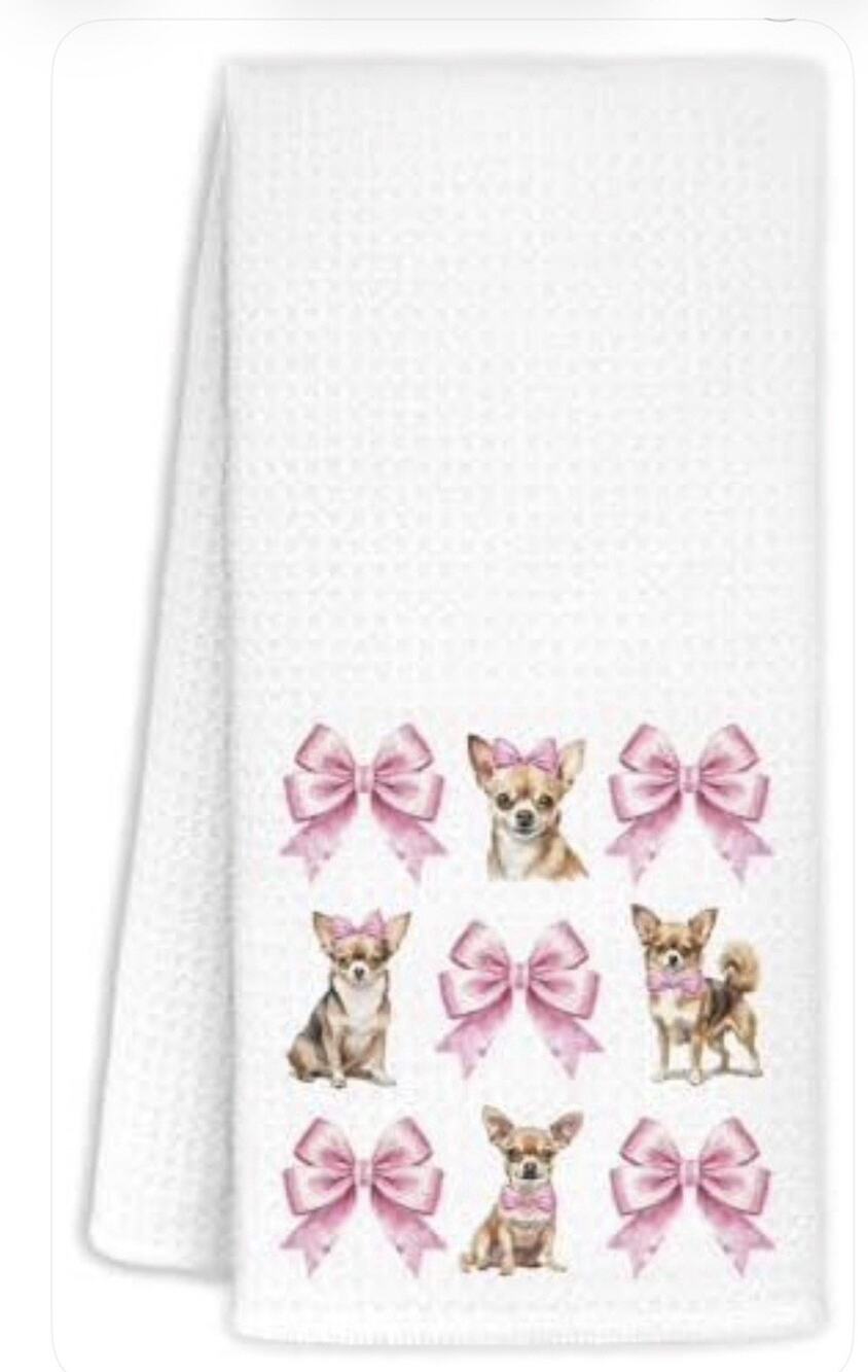 Coquette Pink Bow Chihuahua Kitchen Towels,
